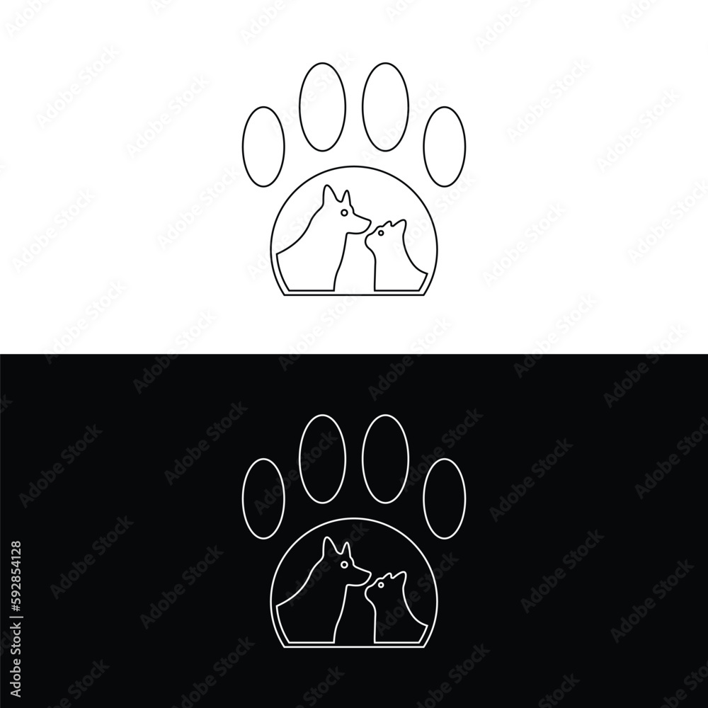 Obraz premium Line art paw cat and dog animal logo design