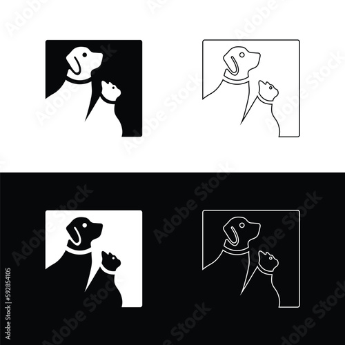 Square cat and dog animal logo design