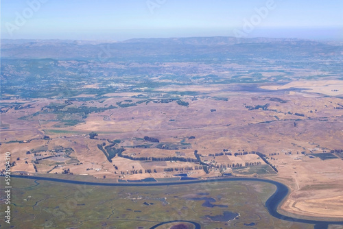  rural aerial view of farms and ranches of sonoma county california with the petaluma river and mountains and lakeville highway