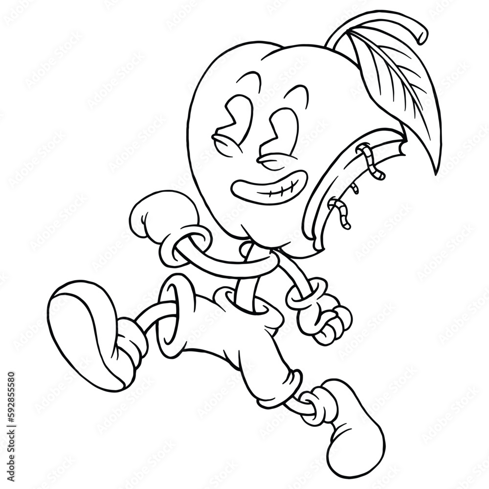 Fototapeta premium coloring illustration of happy walking apple