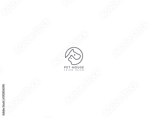 Dog and cat logo design template vector, line of pet logo design suitable for pet shop, store, cafe, business, hotel, veterinary clinic, Domestic animals vector illustration logotype, sign and symbol.