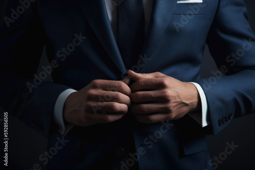 Businessman's hand adjusting the position of the suit, Generative AI