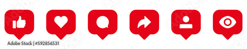 Social media notificaton icons set. Social Network post reactions collection symbols. Like, comment, share and thumbs up icon set.