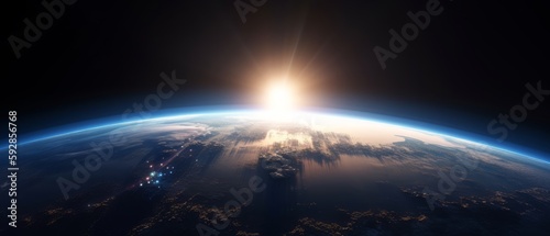 Sunrise over earth  sunrise in space. Generative AI
