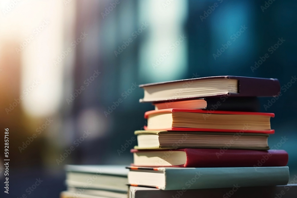 Concept of Education. Stack of Books on Blurred Library Background Concept of Education. Stack of Books on Blurred Library Background