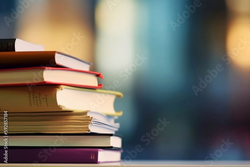 Concept of Education. Stack of Books on Blurred Library Background