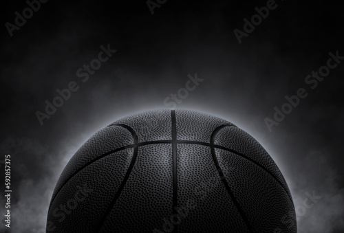 black basketball on smoke background. 3d render © Retouch man