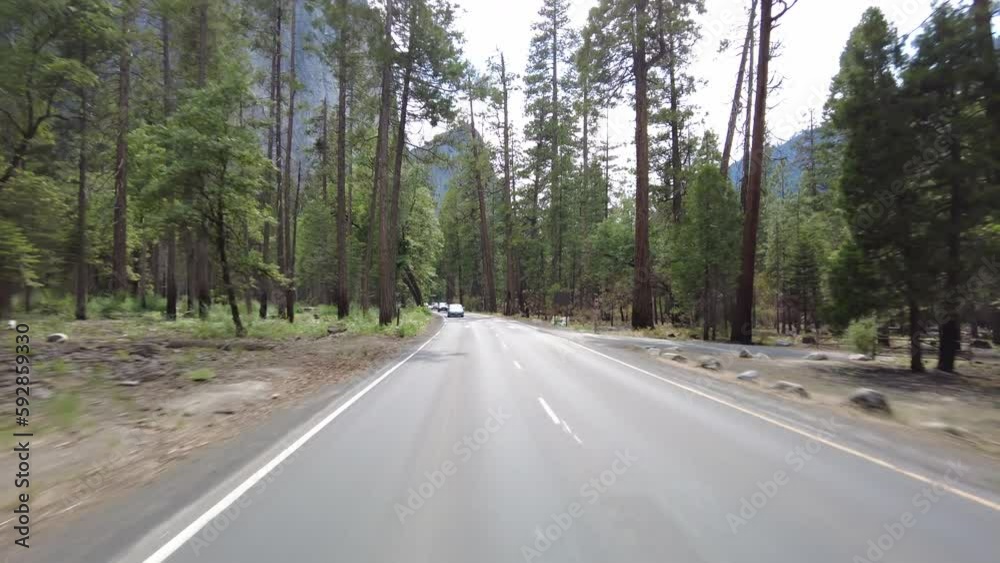 Yosemite Valley Rear View 3 Southbound 01 Cathedral Beach to Curry Village Driving Plate California USA World Heritage Site Yosemite Valley Rear View 3 Southbound 01 Cathedral Beach to Curry Village Driving Plate California USA World Heritage Site