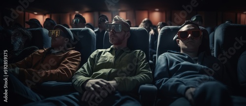 Crowded movie theater with people watching a film. Generative AI