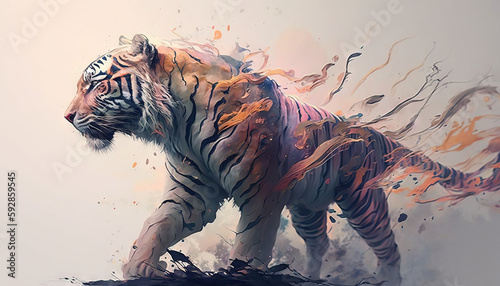 Tiger animal abstract wallpaper. Contrast background in Pastel colors generative ai © Roman