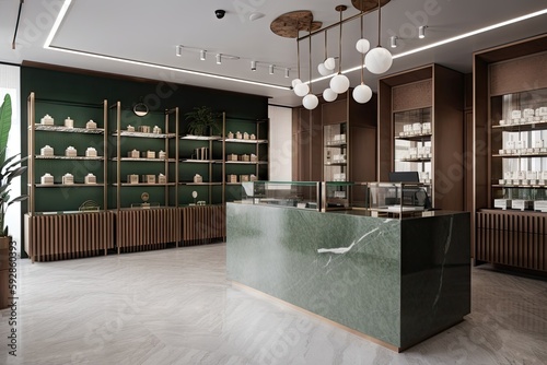 modern cannabis dispensary with sleek design and minimalist aesthetic, created with generative ai photo