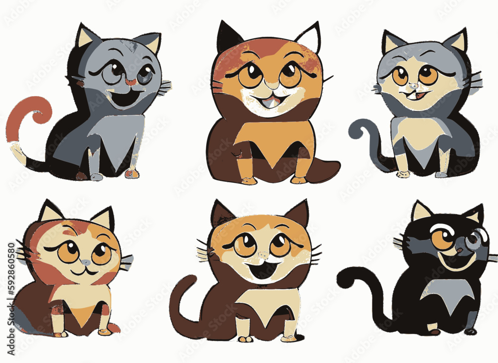 Set of funny cat silhouettes, isolated vector image. Set of funny cat silhouettes, isolated vector image.