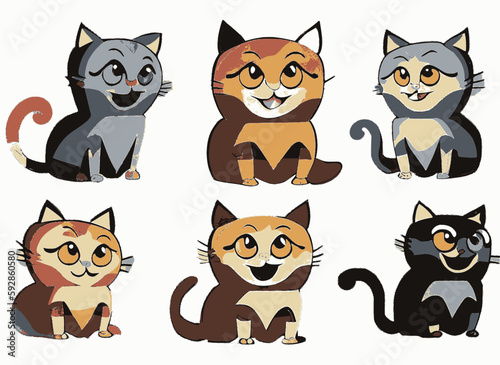 Set of funny cat silhouettes  isolated vector image.