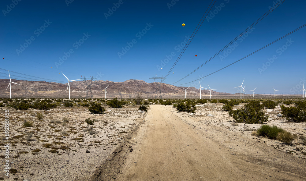 Wind turbines and power lines        