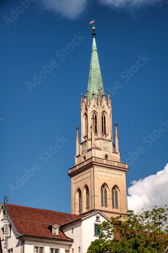 St.Gallen, Switzerland, upward view of the neo gotic style St. Lawrence church 