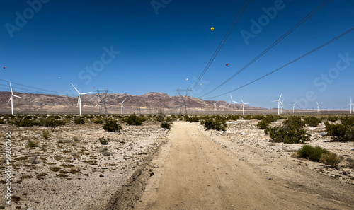 Wind turbines and power lines        