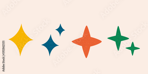 Vector textured star and sparkle set  modern abstract design elements.