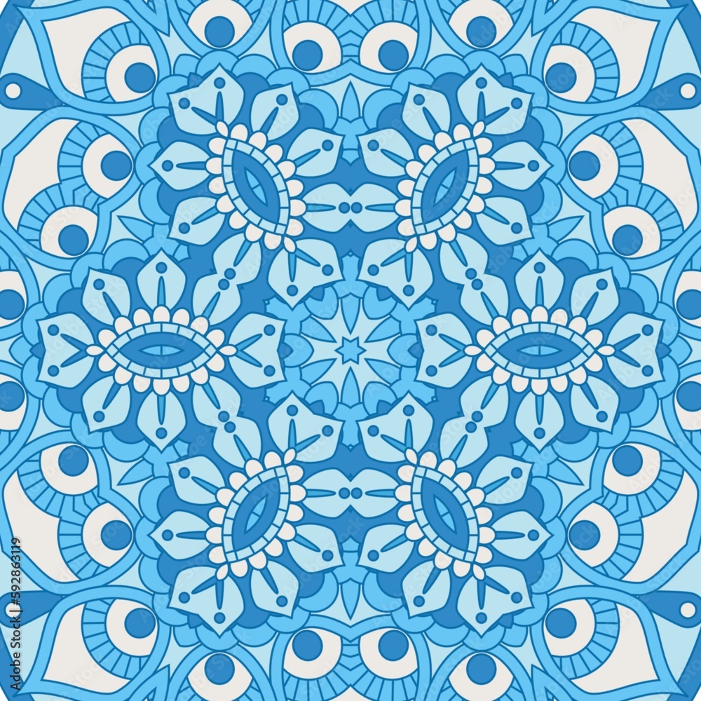 Abstract Pattern Mandala Flowers Art Colorful Blue Sky Turquoise 142