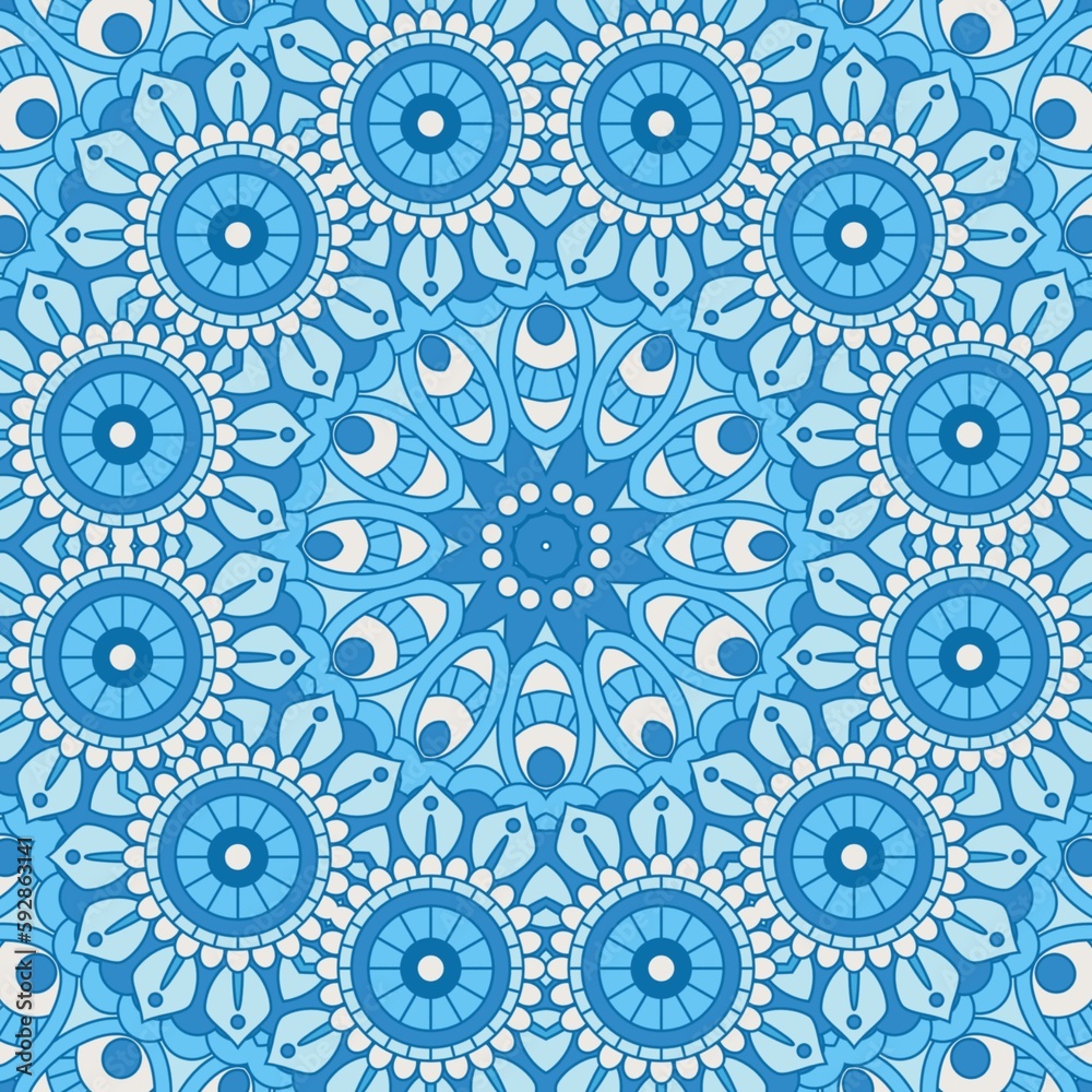 Abstract Pattern Mandala Flowers Art Colorful Blue Sky Turquoise 135