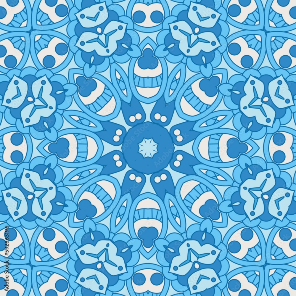 Fototapeta premium Abstract Pattern Mandala Flowers Art Colorful Blue Sky Turquoise 116