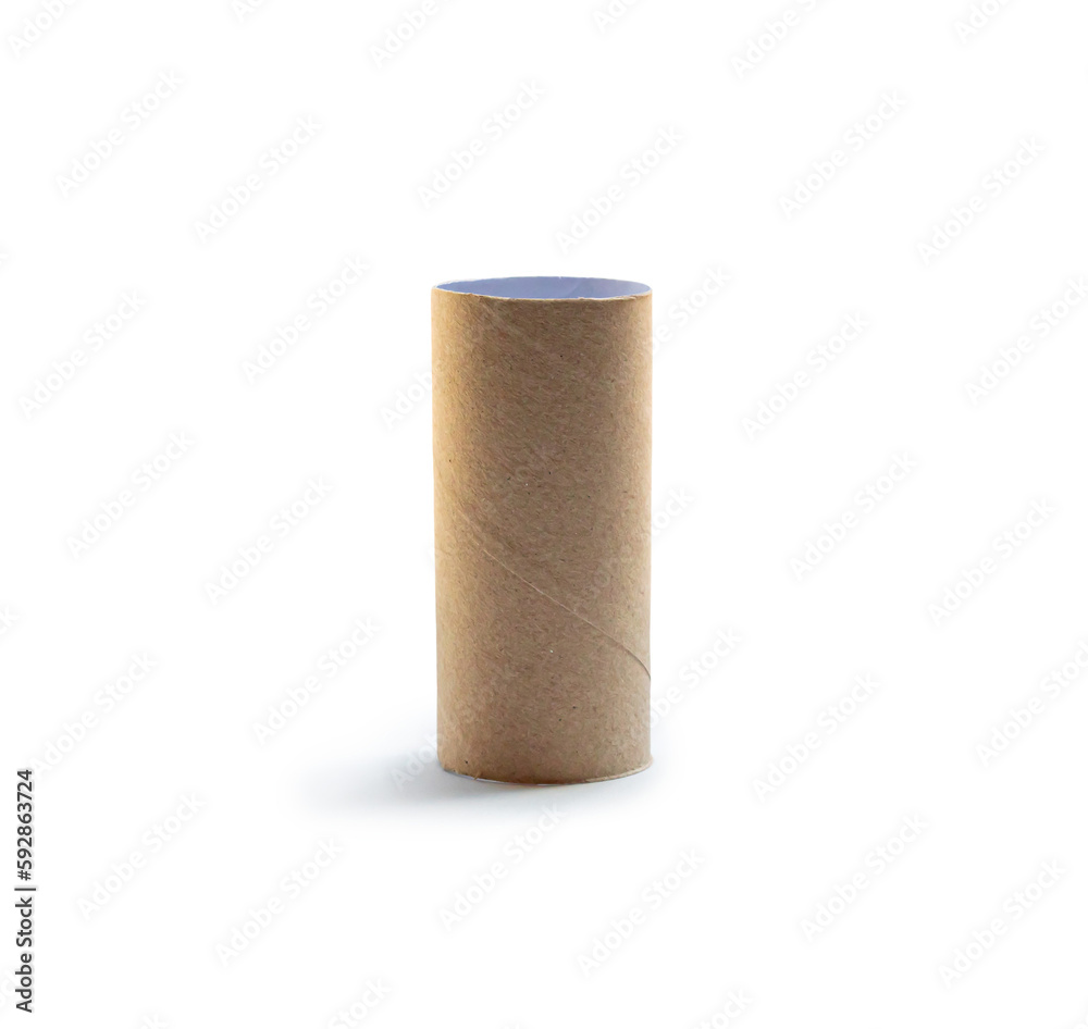 single standing tissue paper roll core isolated on white background with clipping path