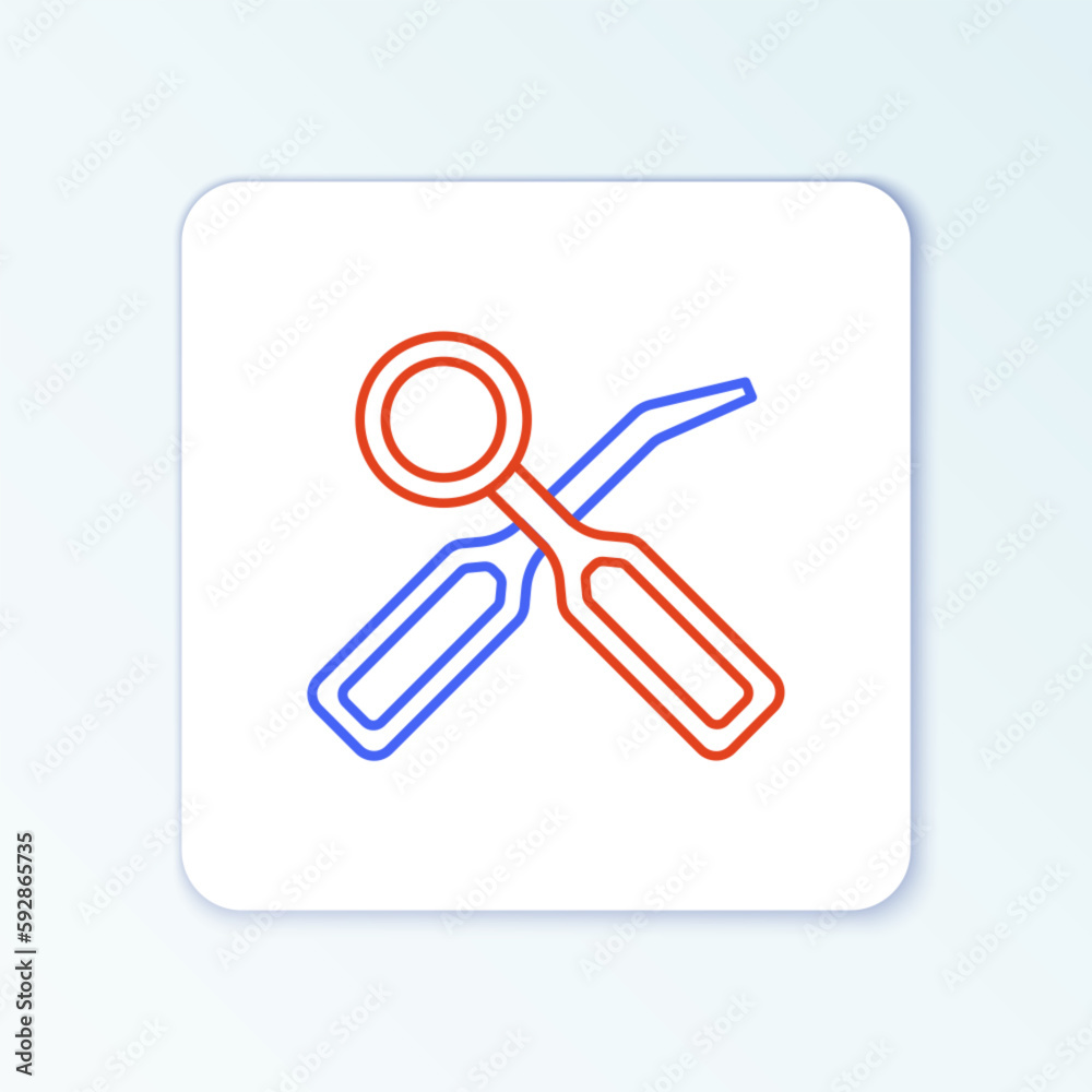 Line Dental inspection mirror and explorer scaler icon isolated on white background. Tool dental checkup. Colorful outline concept. Vector Line Dental inspection mirror and explorer scaler icon isolated on white background. Tool dental checkup. Colorful outline concept. Vector
