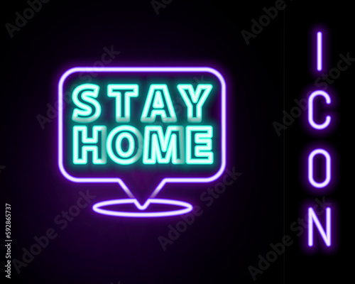 Glowing neon line Stay home icon isolated on black background. Corona virus 2019-nCoV. Colorful outline concept. Vector