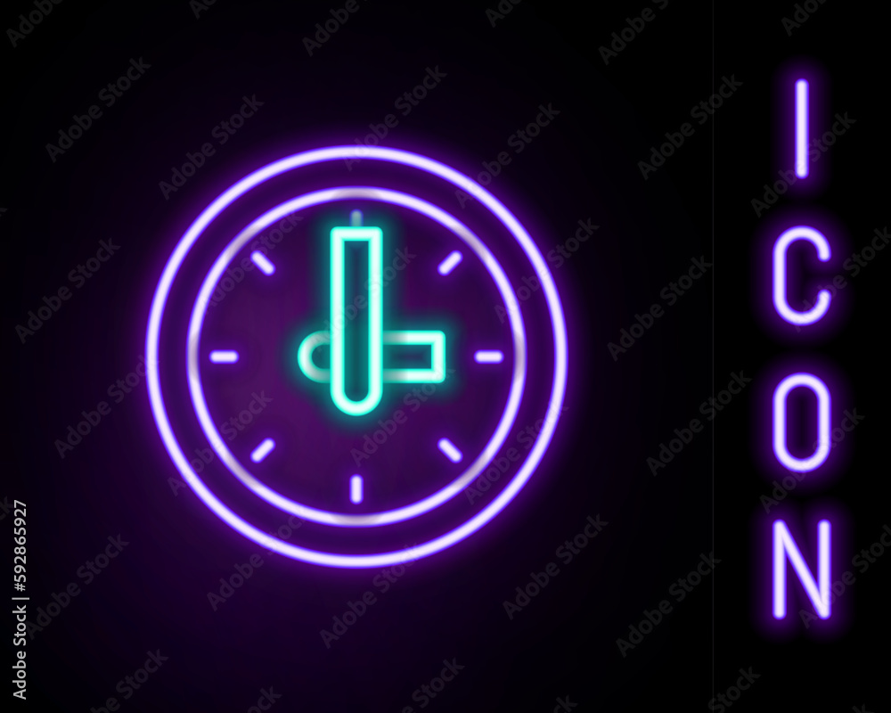 Glowing neon line Clock icon isolated on black background. Time symbol. Colorful outline concept. Vector Glowing neon line Clock icon isolated on black background. Time symbol. Colorful outline concept. Vector