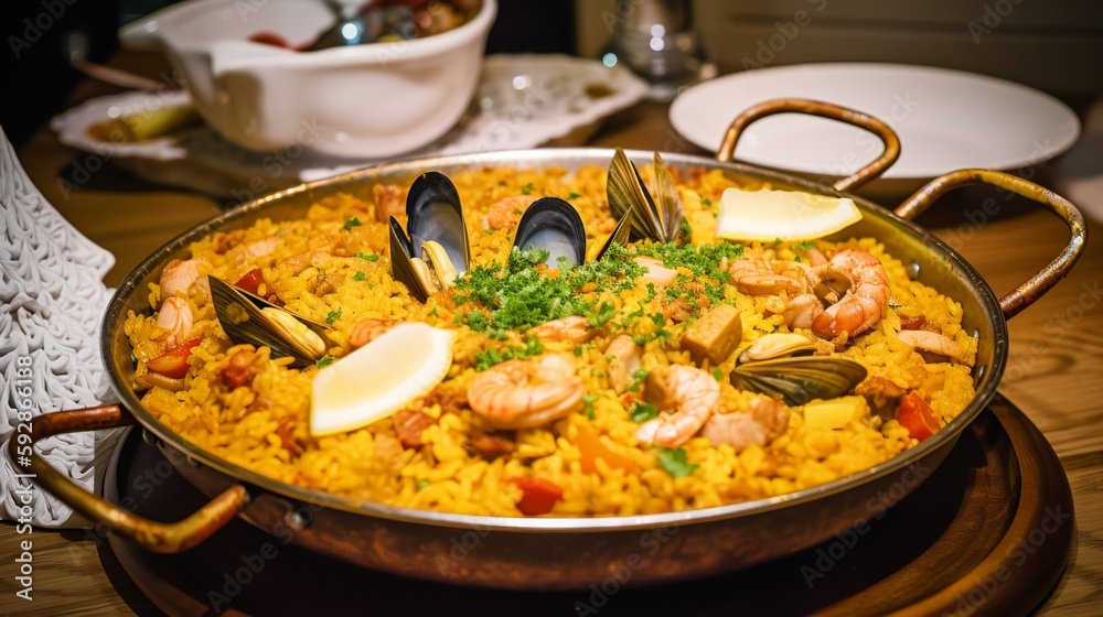 Seafood and Chicken Paella - A classic Spanish dish with a combination of juicy chicken and succulent seafood