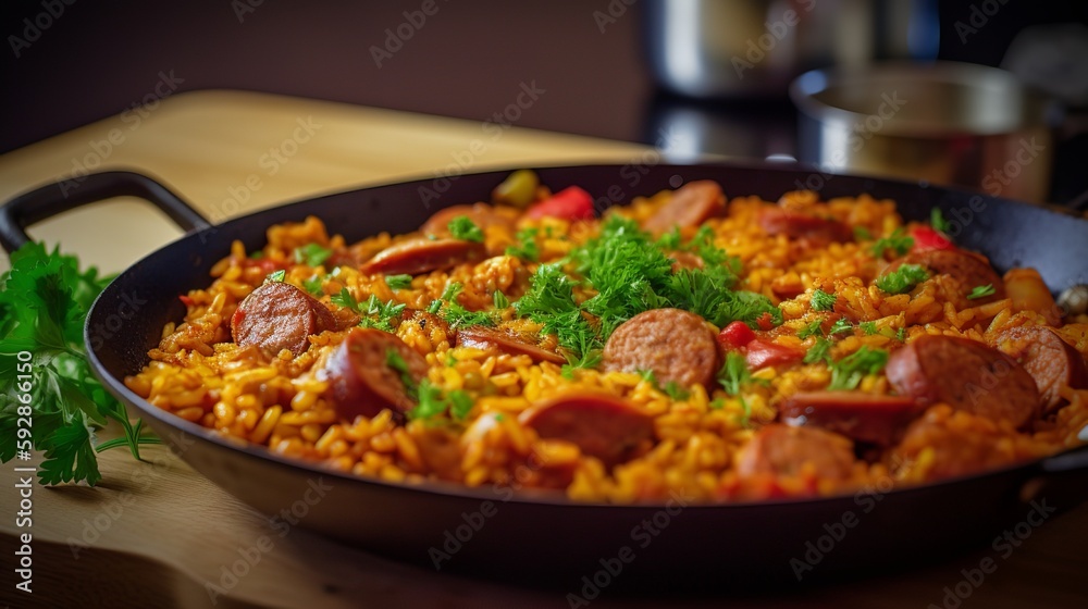 Sausage Paella - A hearty and flavorful Spanish rice dish made with Spanish chorizo sausage and seasoned with smoked paprika
