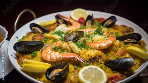 Seafood and Chicken Paella - A classic Spanish dish with a combination of juicy chicken and succulent seafood