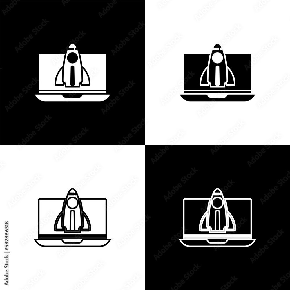 Set Business startup project concept icon isolated on black and white background. Symbol of new business, entrepreneurship, innovation and technology. Vector