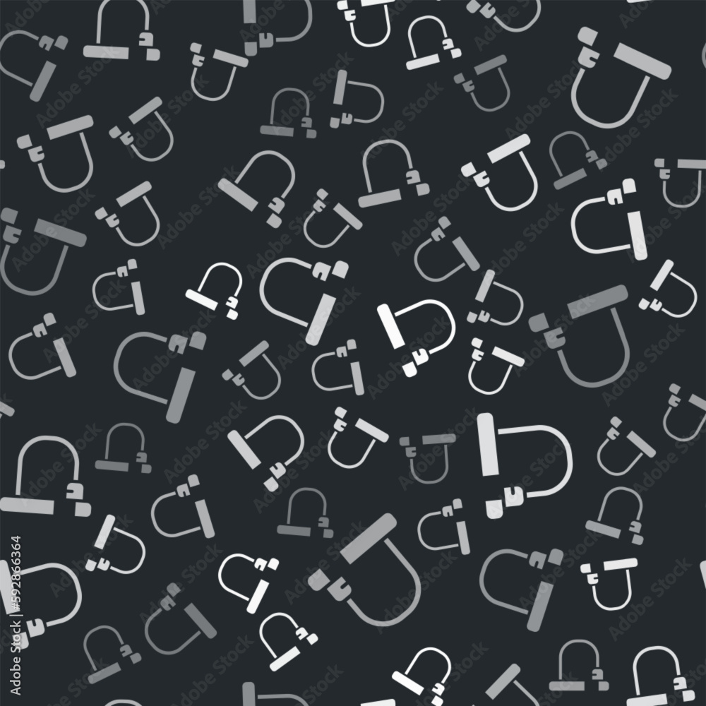 Grey Bicycle lock U shaped industrial icon isolated seamless pattern on black background. Vector Grey Bicycle lock U shaped industrial icon isolated seamless pattern on black background. Vector