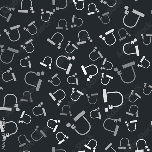 Grey Bicycle lock U shaped industrial icon isolated seamless pattern on black background. Vector