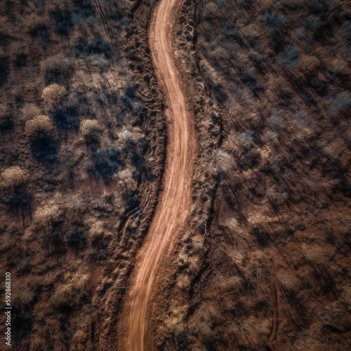 A road through barren land photographed from above, Generative AI