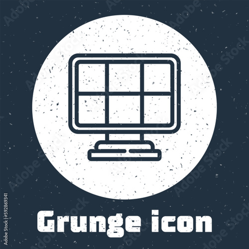 Grunge line Solar energy panel icon isolated on grey background. Monochrome vintage drawing. Vector