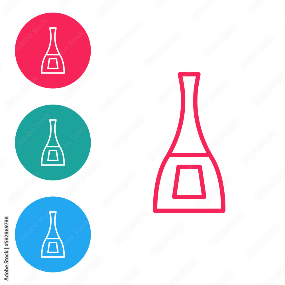 Red line Bottle of nail polish icon isolated on white background. Set icons in circle buttons. Vector Red line Bottle of nail polish icon isolated on white background. Set icons in circle buttons. Vector