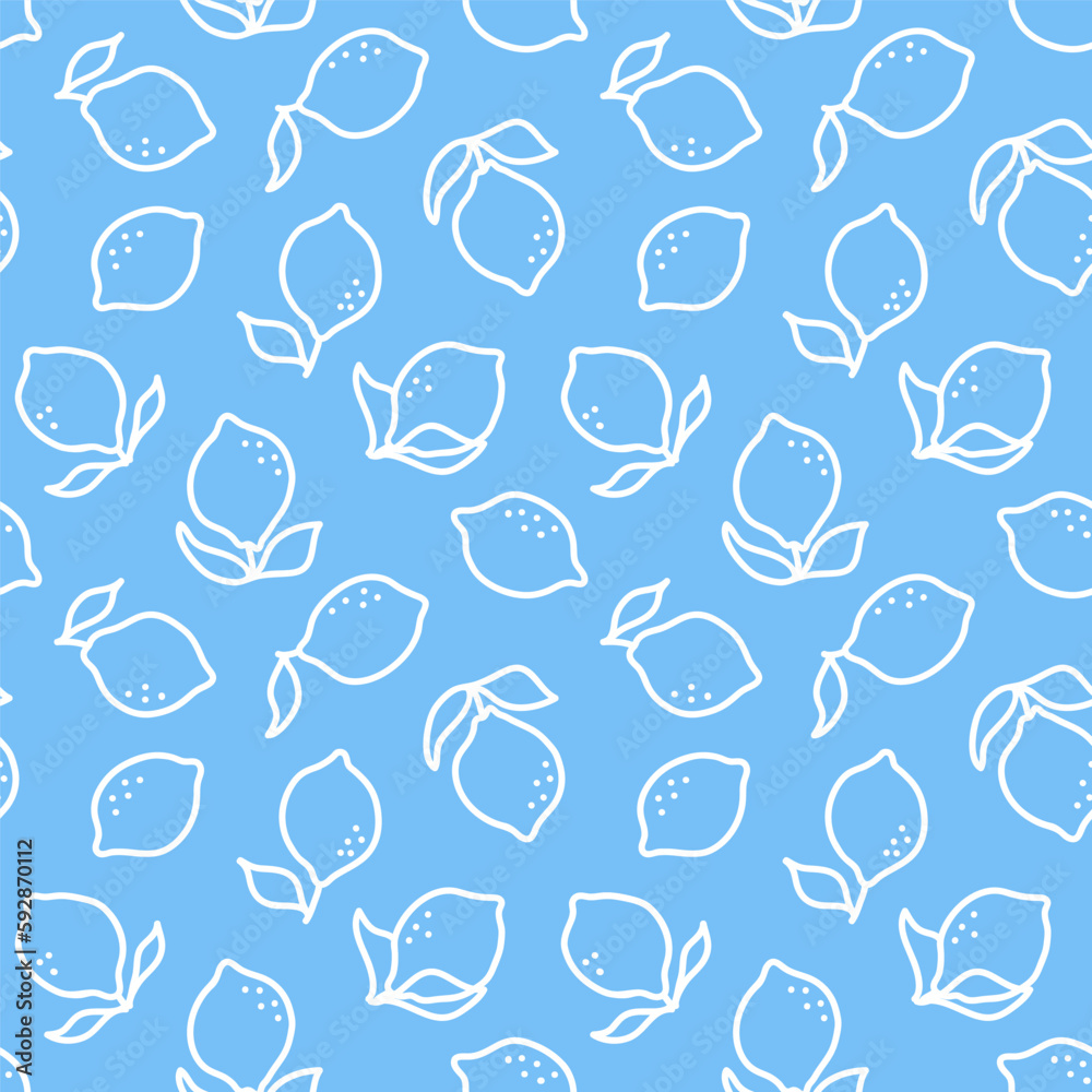Blue seamless pattern with white outline lemon Blue seamless pattern with white outline lemon