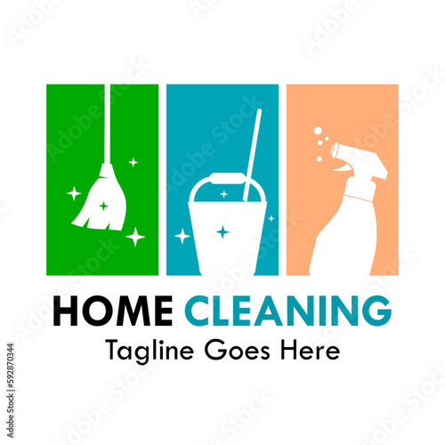 Home cleaning design logo template illustration