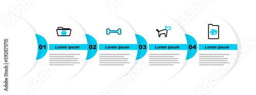 Set line Clinical record pet, Dog, bone and Medical veterinary folder icon. Vector