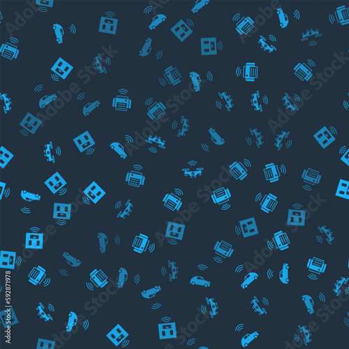 Set Smart car system with wireless, printer, drone and bathroom scales on seamless pattern. Vector