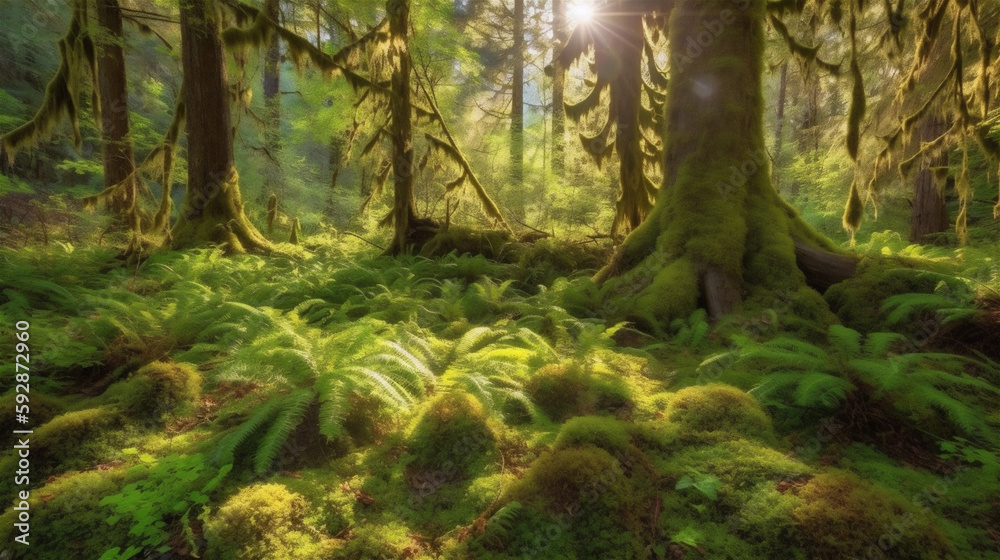 Obraz premium green forest in the morning