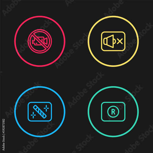 Free Download Set line Photo retouching, Record button, Speaker mute and Prohibition no video recording icon. Vector - GFXLoad
