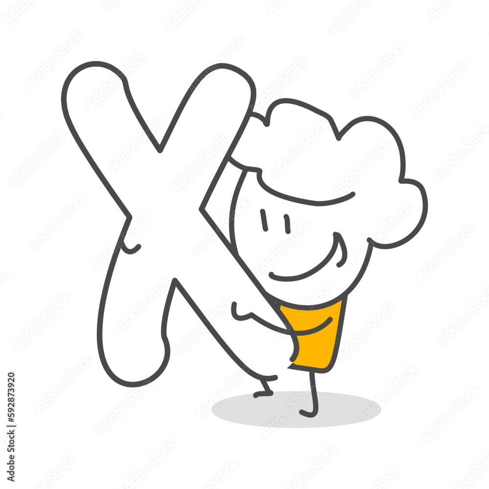Fototapeta premium Stick figures. Alphabet. Isolated on white background. Hand drawn Doodle Line Art Cartoon Design character.