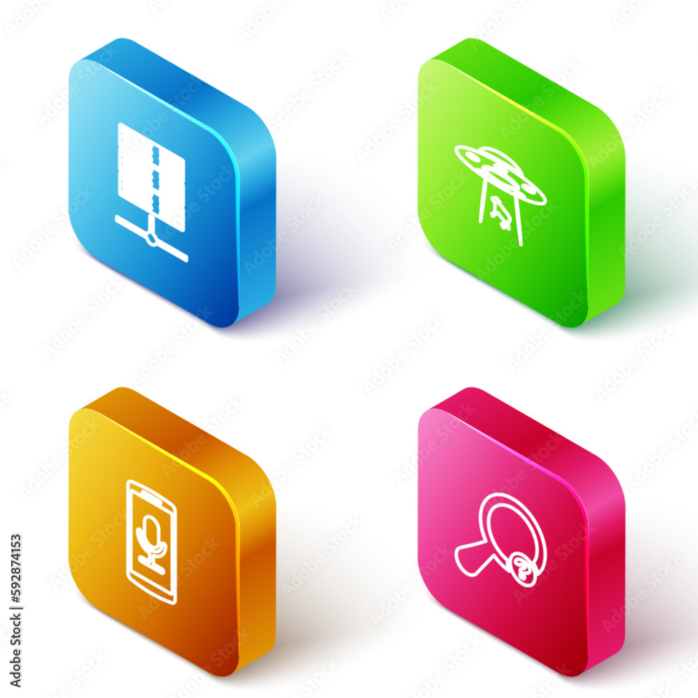Set Isometric line Server, Data, Web Hosting, UFO abducts cow, Mobile recording and Unknown search icon. Vector Set Isometric line Server, Data, Web Hosting, UFO abducts cow, Mobile recording and Unknown search icon. Vector