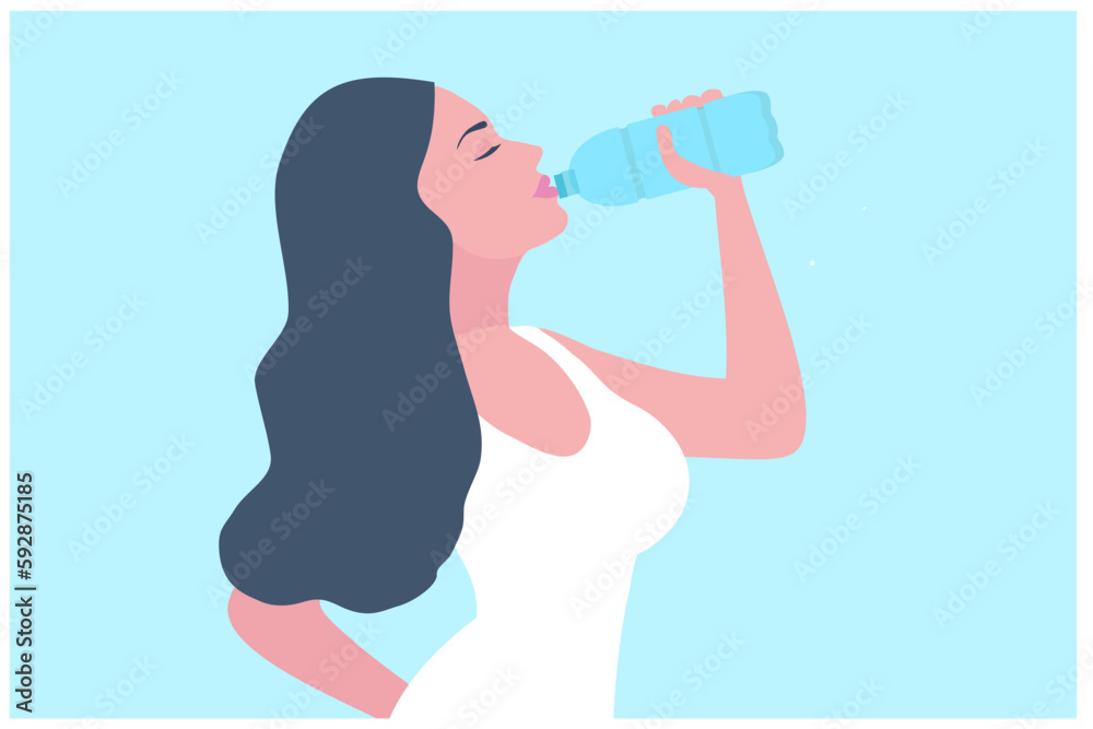 Healthy woman drinking water from plastic bottle vector illustration. Healthy lifestyle concept Healthy woman drinking water from plastic bottle vector illustration. Healthy lifestyle concept