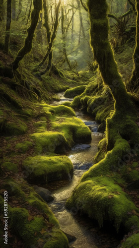 brook stream in the mossy woods