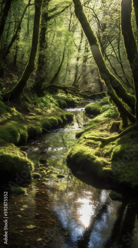 brook stream in the mossy woods