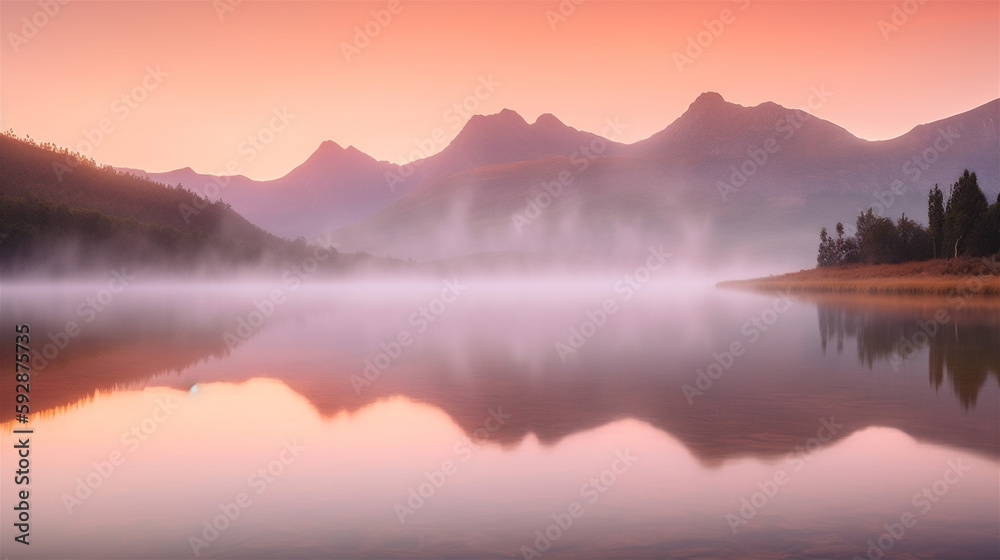 Fototapeta premium sunrise over the misty lake