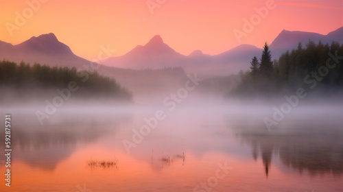 sunrise over the misty lake © Albert